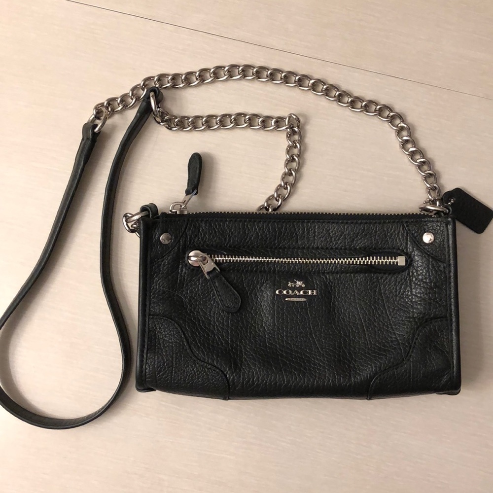 COACH MICKIE CROSSBODY GRAIN LEATHER SILVER/BLACK